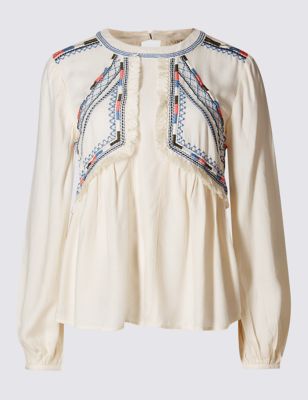 Pure Modal Embroidered Peasant Blouse